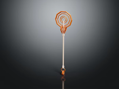 Futuristic Orange White Weapon Design With Circular Top And Long Handle 3d model