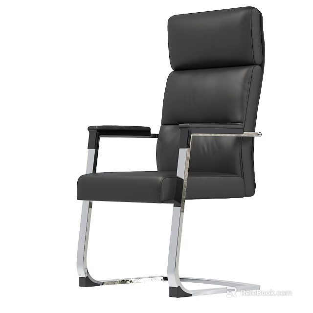 Modern Black Leather High Back Office Chair With Metal Frame And Armrests 3d model 