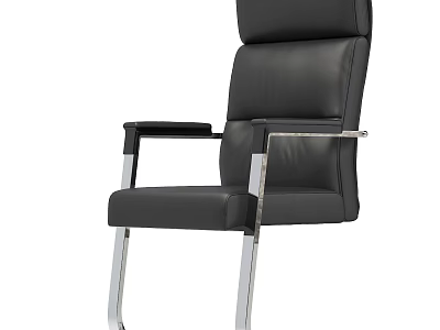 Modern Black Leather High Back Office Chair With Metal Frame And Armrests 3d model