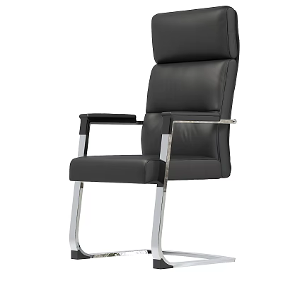Modern Black Leather High Back Office Chair With Metal Frame And Armrests 3d model