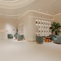 Elegant Modern Beauty Hair Salon Interior With Curved Walls Light Green Sofas Green Plant