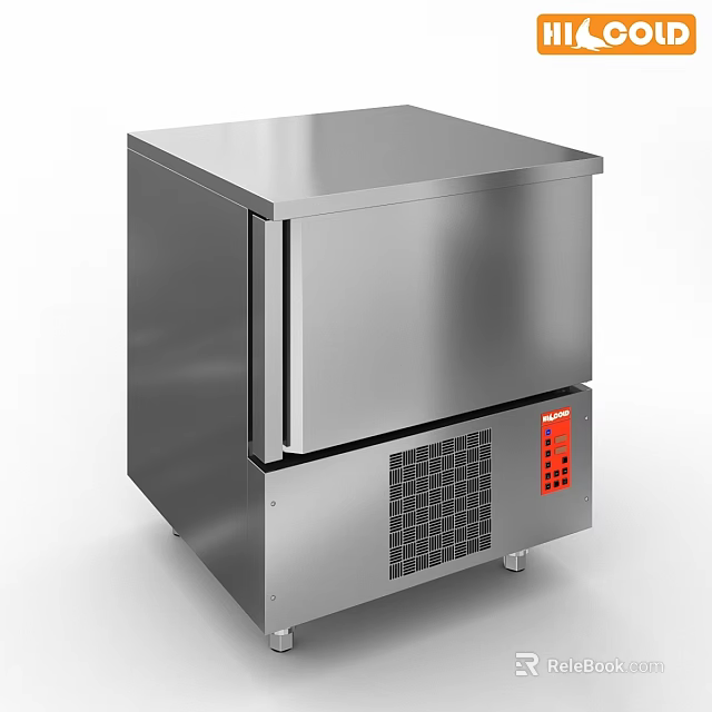Stainless Steel Kitchen Equipment Cabinet With Door Bottom Ventilation Grille And Red Control Panel 3d model 
