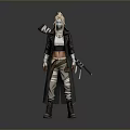 Man In Long Coat With Blonde Hair And Mask Holding Rifle And Tactical Gear