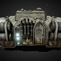 Military Combat  Tank With Tracks Cannon Headlights And Weathered Armor Design