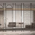 Modern Room Divider With Metal Frame And Geometric Pattern In Living Space