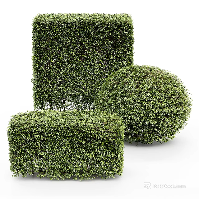 Green Shrub Decorative Ornament Set with Square Round and Cube Shapes for Home Decor 3d model 