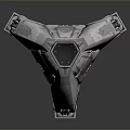 3D Model Spaceship With White Body Red Logo Mechanical Legs Worn Texture And Dark Background