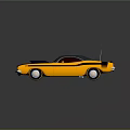 Yellow and Blue Classic Muscle Car with Red Windows and Striped Body