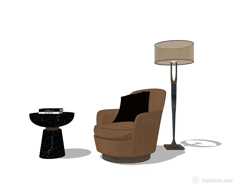 Brown Single Sofa With Floor Lamp And Small Round Table 3d model