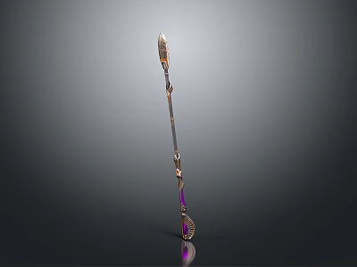 Ornate Magic Staff Weapon Featuring Metallic Design And Purple Gemstone Accents 3d model