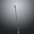 Ornate Magic Staff Weapon Featuring Metallic Design And Purple Gemstone Accents