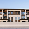 Modern Townhouse Exterior Design With Brown White Facade Large Windows And Balcony