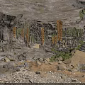 Scenic Cave Interior With Rock Formations Stalactites Stalagmites Ground Stones And Vegetation