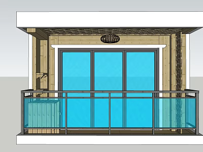 Modern Balcony Railing Design With Glass Panels And Wooden Frame Elements 3d model