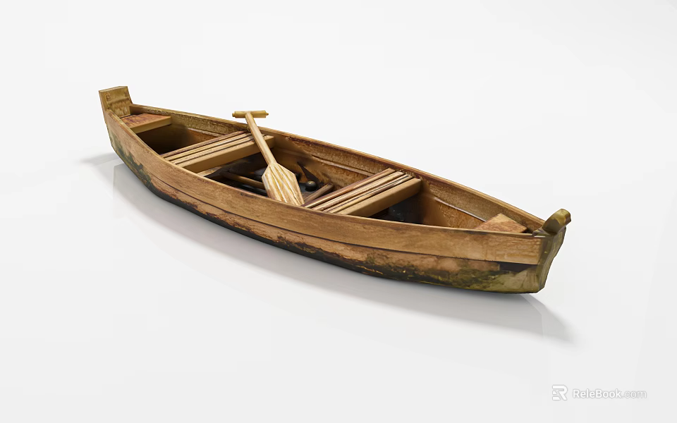 Handcrafted Wooden Boat Model With Oar And Natural Wood Grain Details 3d model 