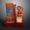 Vintage Brass Apparatus with Glass Container Flower Design Clock and BIBLE Label on Wooden Base