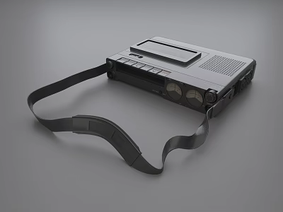 Vintage Portable Cassette Recorder With Black Shoulder Strap And Gray Background 3d model