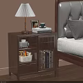 Wooden Bedside Table Featuring Lamp Photo Frame Cup Books beside Bed with Upholstered Headboard