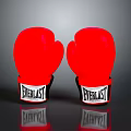 Pair of Shiny Red Everlast Boxing Gloves on Black Surface with Reflection