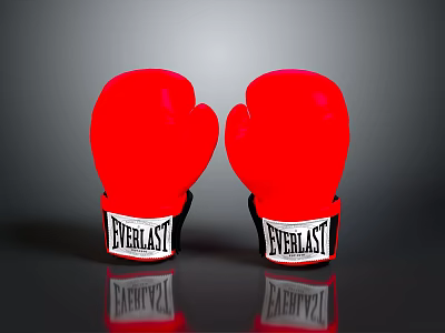 Pair of Shiny Red Everlast Boxing Gloves on Black Surface with Reflection 3d model