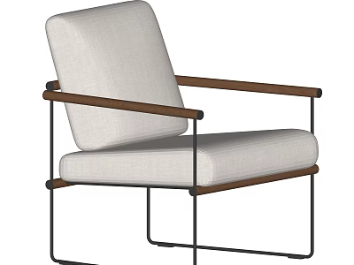 Modern Accent Chair With Beige Fabric Cushion Backrest Wooden Armrests And Black Metal Frame 3d model