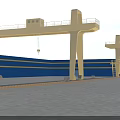 Industrial Gantry Crane Equipment With Yellow Beam Structure And Blue Industrial Building Background