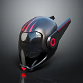 Futuristic Black Helmet With Red Stripes Circular Accents And Transparent Visor