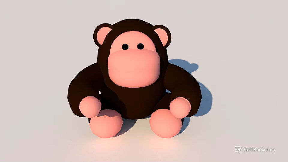 Stuffed Monkey Doll With Brown Body Pink Face Hands And Sitting Pose 3d model 