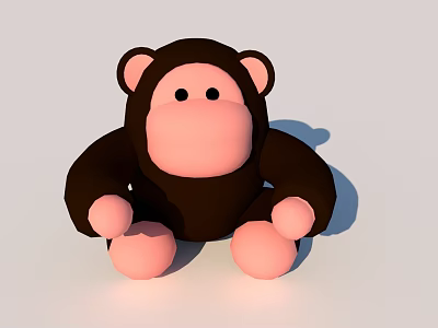 Stuffed Monkey Doll With Brown Body Pink Face Hands And Sitting Pose 3d model