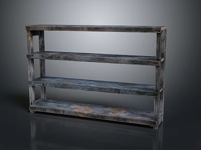 Vintage Wooden Three Tier Bookshelf With Rustic Distressed Finish Storage Shelves 3d model