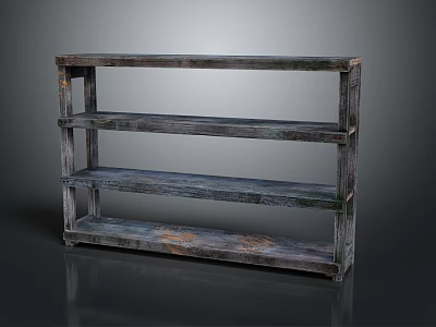 Vintage Wooden Three Tier Bookshelf With Rustic Distressed Finish Storage Shelves 3d model