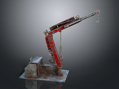 Red Industrial Crane Machinery With Metal Structure Base And Hook 3d model