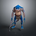 Blue Shark Headed Mythical Creature 3D Character With Armor Like Details And Weapon In Standing Pose