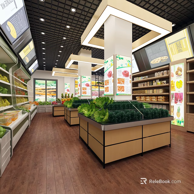 Fresh Produce And Organized Shelves In Supermarket 3d model 