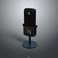 Modern Black Professional Desktop Microphone with Stand and Control Buttons Studio Recording Equipment