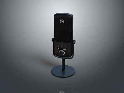 Modern Black Professional Desktop Microphone with Stand and Control Buttons Studio Recording Equipment 3d model