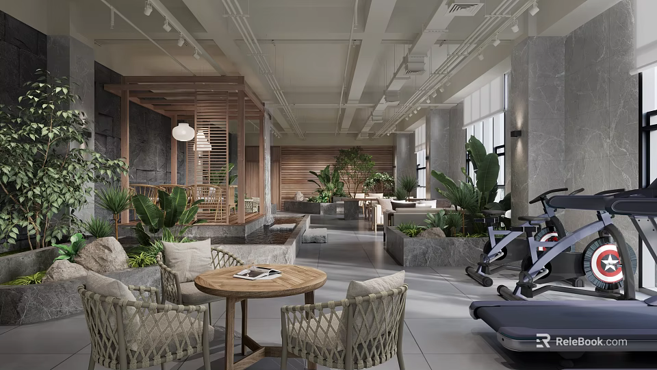 Serene Courtyard Garden With Lush Green Plants Outdoor Seating And Natural Decor 3d model 