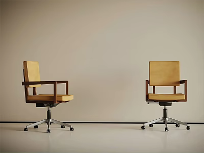 Modern Office Chairs with Beige Seat and Backrest Wooden Armrests Black Base and Wheels 3d model