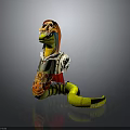 Skeleton Head Character With Green Snake Like Creature Body Decorated Cape And Patterned Clothing Design