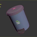 Blue Pedal Trash Can With Gray Lid Red Circular And Green White Stickers