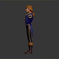 Red Haired Male Game Movie Character in Blue Coat Yellow Vest with Arms Outstretched