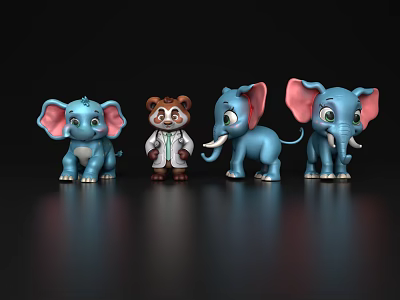 Elephant Cartoon Bear Brown Bear Cartoon Brown Bear Cartoon Animal Character Cartoon Material Cartoon Elements Decorations Creative Toy Ornaments 3d model