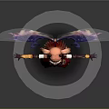 Anime Fantasy Character With Pink Twin Ponytails Horns Colorful Gradient Wings And Red White Outfit