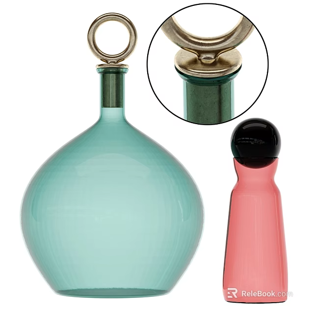 Stylish Shower Sauna Essential Oil Bottles With Green Pink Glass And Gold Cap Detail 3d model 