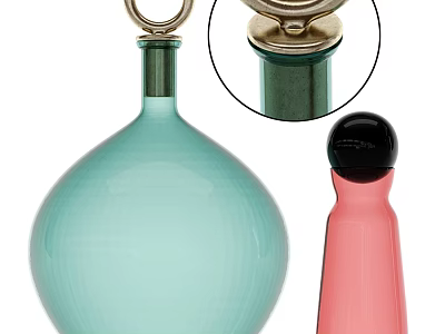 Stylish Shower Sauna Essential Oil Bottles With Green Pink Glass And Gold Cap Detail 3d model