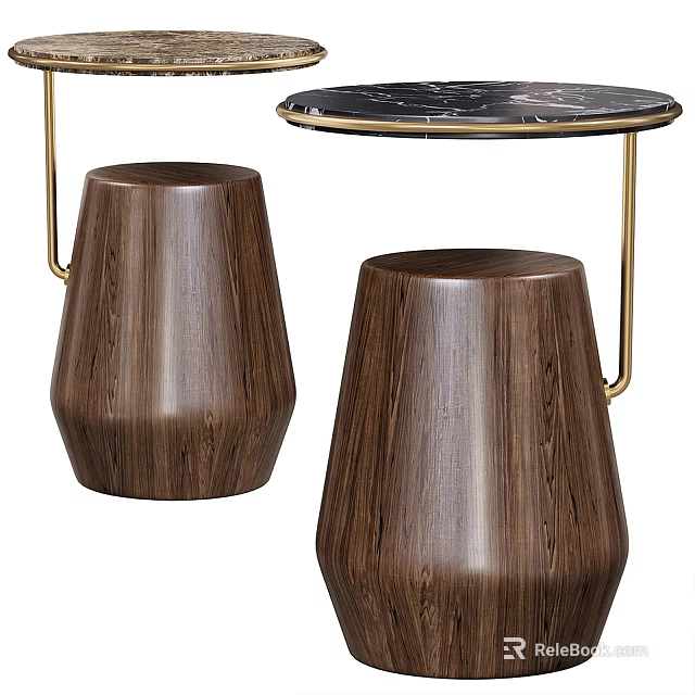 Elegant Modern Side Table With Wooden Stools Marble Top And Gold Frame 3d model