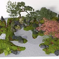 Japanese Zen Garden Themed Wall Decor with Stone Moss and Pine Tree Accents