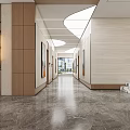 Modern Front Desk Reception Area With Marble Surface Wooden Panels And Logo