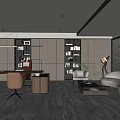 Modern Office Interior Design With Bookcases Sofa Desk Chairs And Lighting 3d model