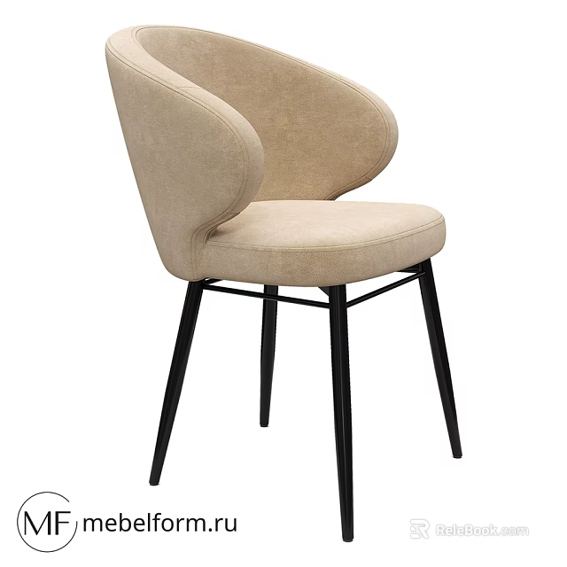 Modern Beige Upholstered Single Chair with Black Metal Legs for Living Space 3d model 